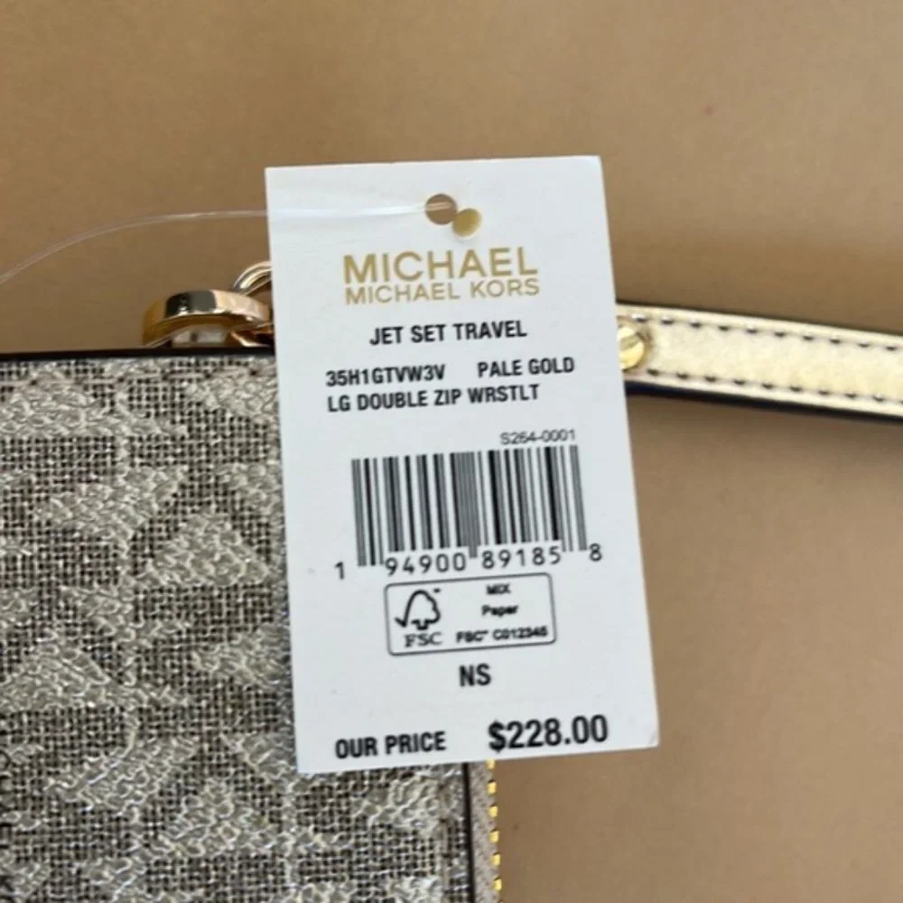 Michael Kors Jet Set Travel Large Double Zip Wristlet Wallet Pale Gold